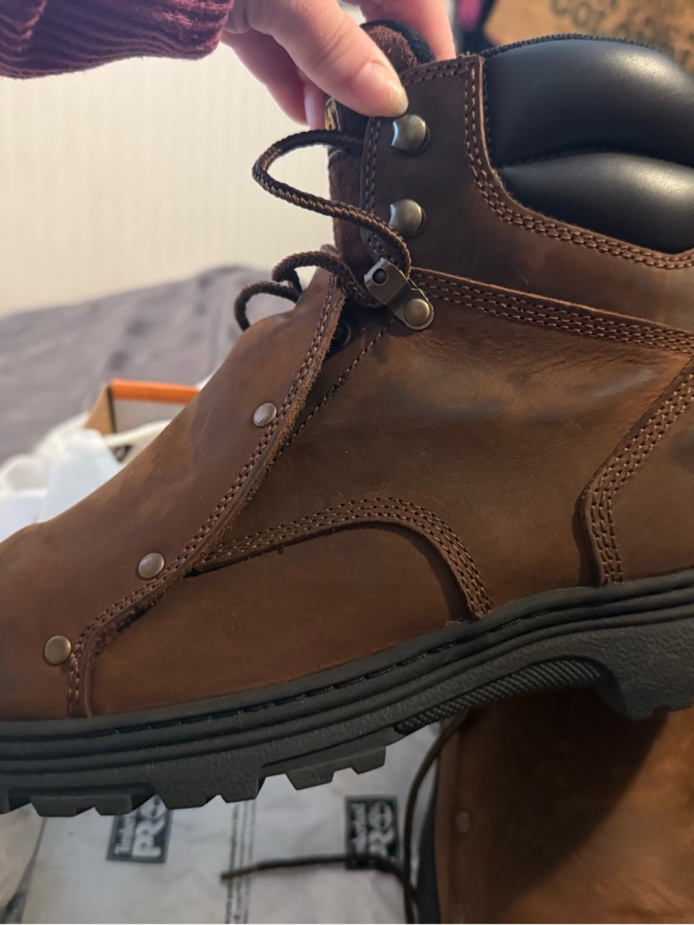 Men's Brown Leather Lace-Up Work Boot with Padded Collar